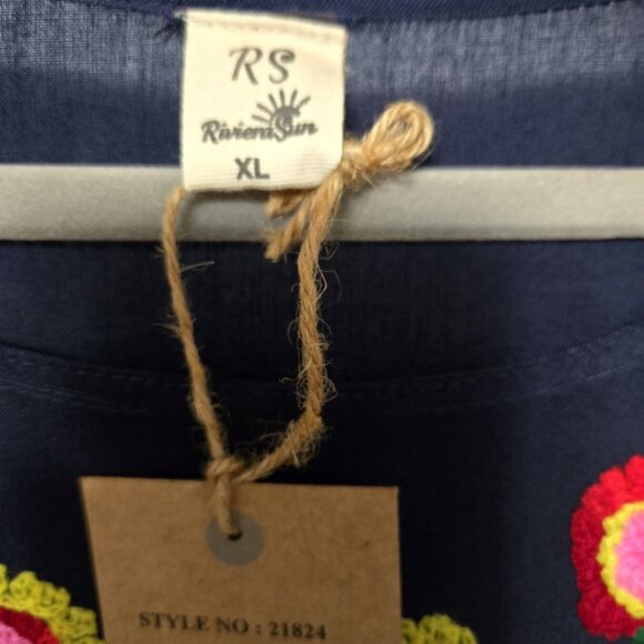 371. NWT Riviera Sun Rayon Crepe Short Dress with Multicolored Embroidery XL - Picture 6 of 10